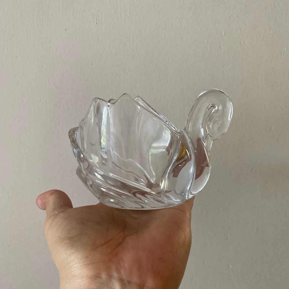 🦢🦢🦢🦢GLASS SWAN CANDLE HOLDER OR TRINKET OR MINI VASE NEW